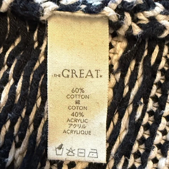 The Great Fair Isle Shawl Collar Cardigan Size 1 Cream Black Cotton Blend - Picture 4 of 5